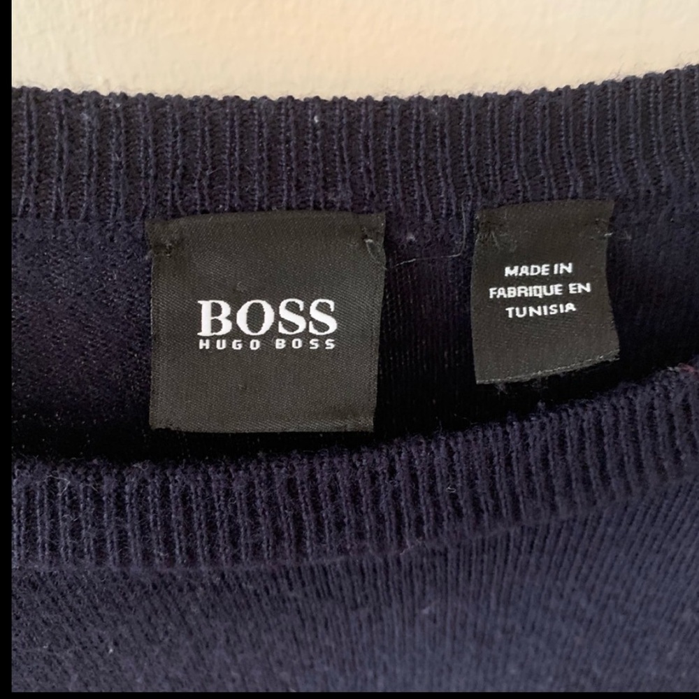 BOSS HUGO BOSS Wool Blend Logo Crewneck Pullover Sweater “Balduin” Dark Blue M - Picture 2 of 16